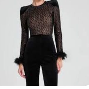 Nadine Merabi Monique Lace& Velvet Jumpsuit
